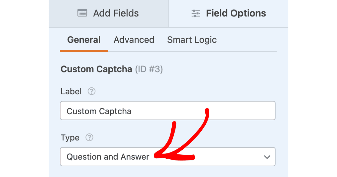 Red arrow pointing towards the Question and Answer field