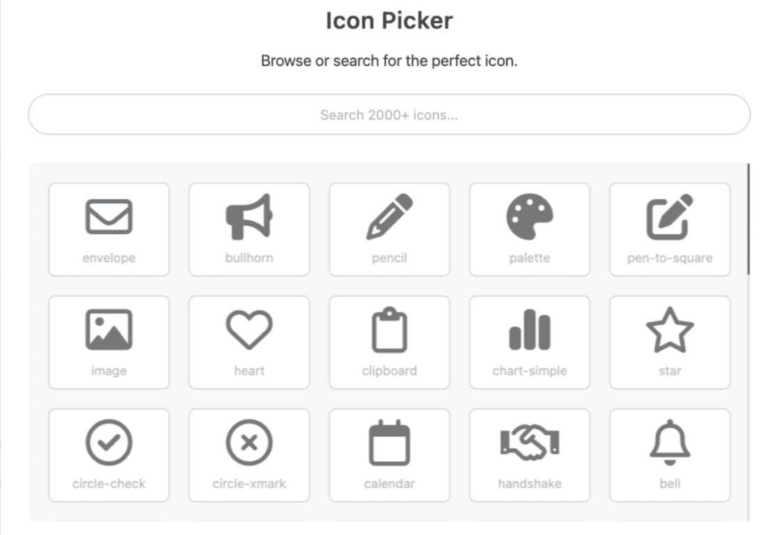Browsing the icon picker library