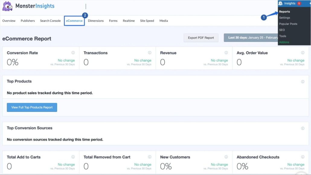Tabloul de bord de urmărire a conversiilor WooCommerce MonsterInsights