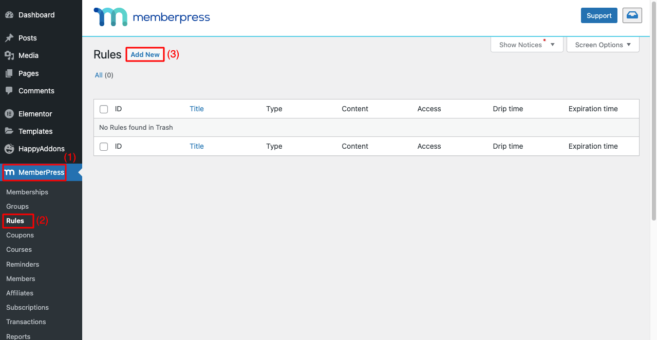Come creare un sito di appartenenza con Elementor e HappyAddons 23 How to Add Rules to Membership Website Using MemberPress