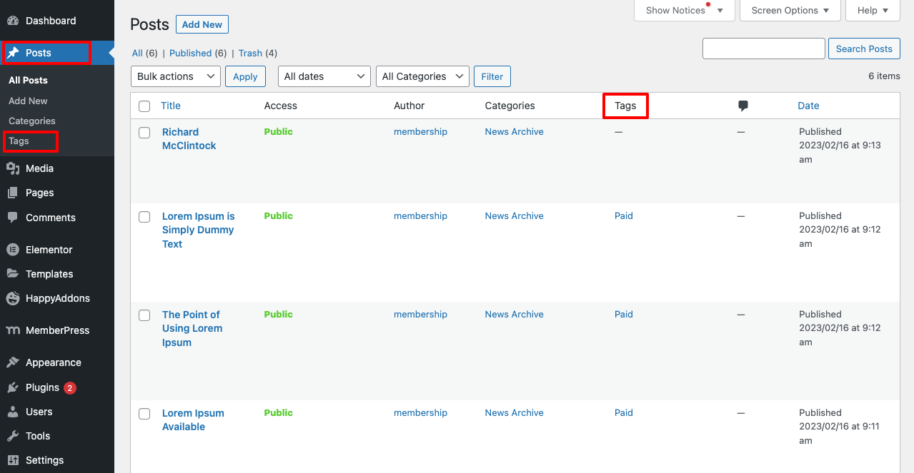 Come creare un sito di appartenenza con Elementor e HappyAddons 9 Create and Publish Posts with Tags on Your MemberPress Website