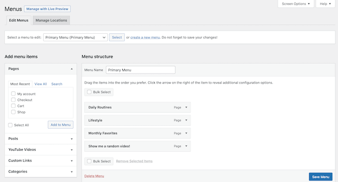 Agregar un menú de navegación a un vlog de WordPress Adding a navigation menu to a WordPress vlog