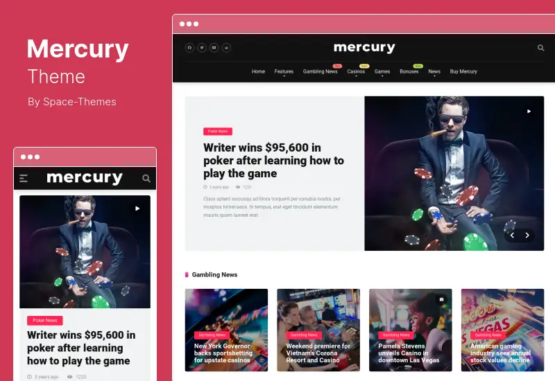 ธีม Mercury - พันธมิตร, คาสิโน, การพนัน, บทวิจารณ์และข่าวสาร WordPress Theme