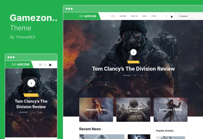 ธีม Gamezone - บล็อกวิดีโอเกม & ธีม WordPress ของ eSports Store