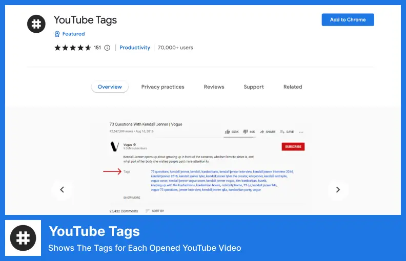 Tag YouTube - Menampilkan Tag untuk Setiap Video YouTube yang Dibuka