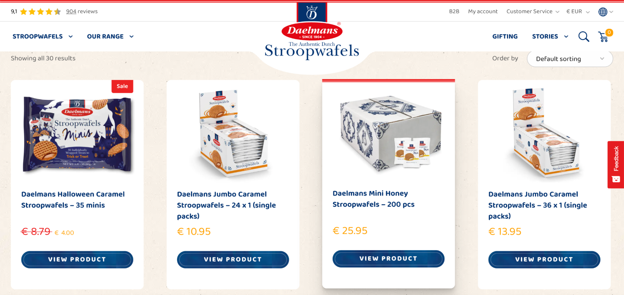 Daelman's Shop-Seite, angepasst an ihr spezifisches Markendesign