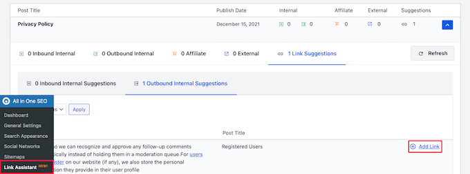 リンクアシスタント追加リンク Link assistant add link