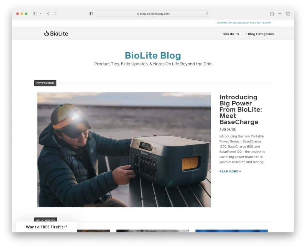 biolite shopify ブログの例
