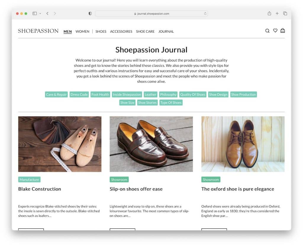靴パッションのshopifyブログの例