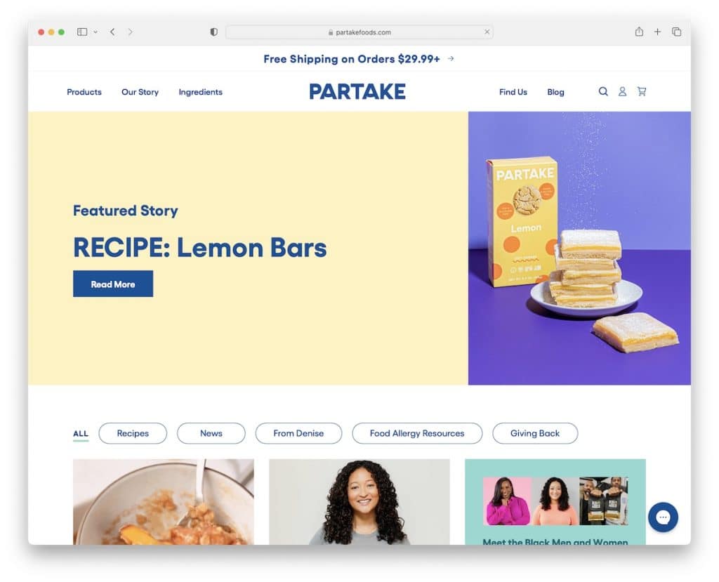 esempio di blog di shopify di parttake foods