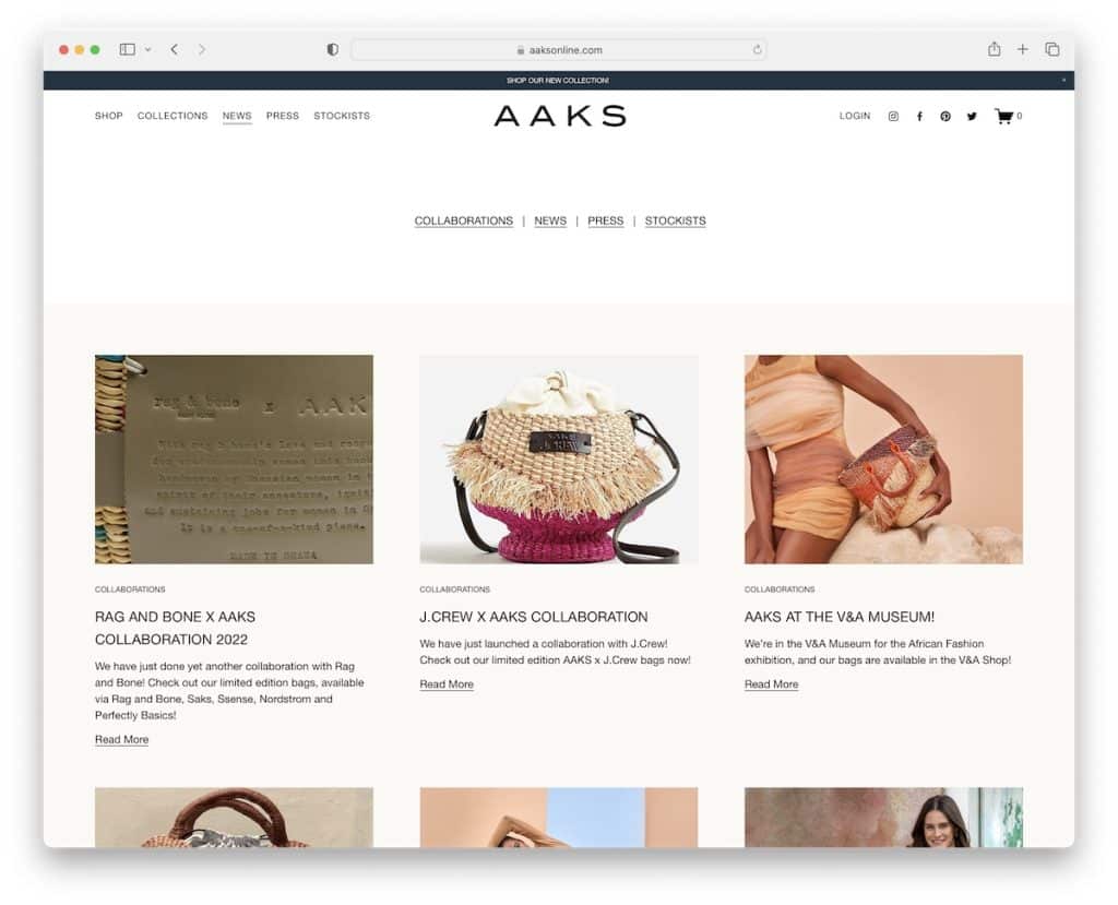 aaks squarespace ブログの例