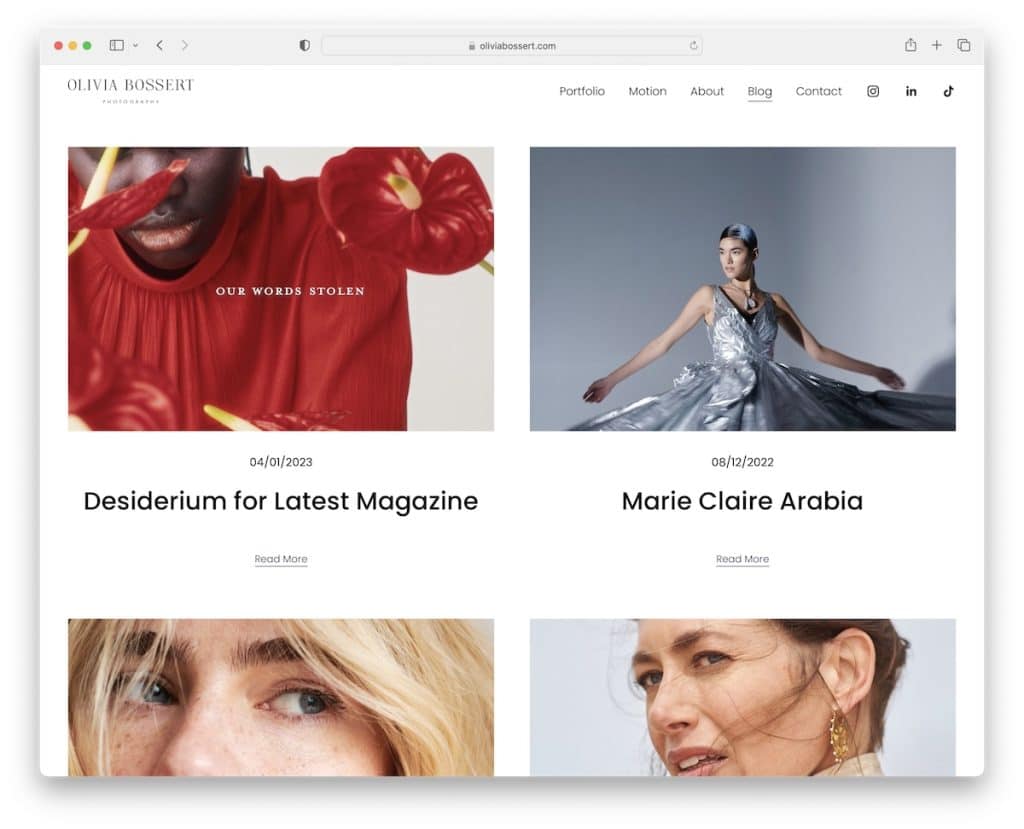 esempio di blog squarespace di olivia bossert