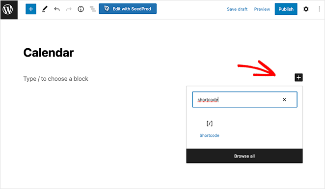 shortcodeblock SeedProd Choose the shortcode block