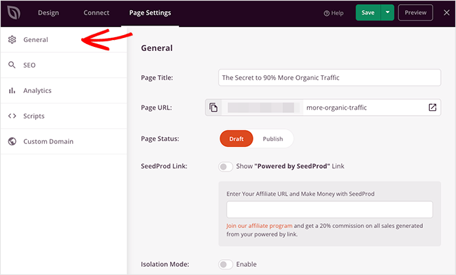 一般設定 SeedProd Landing page settings