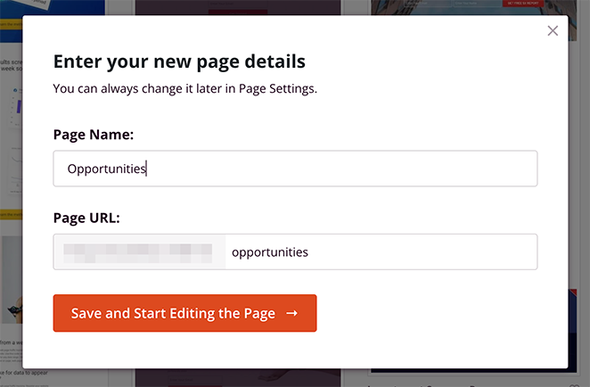 Enter a landing page name