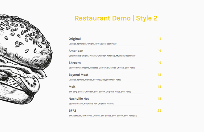 Stylish price list menu example