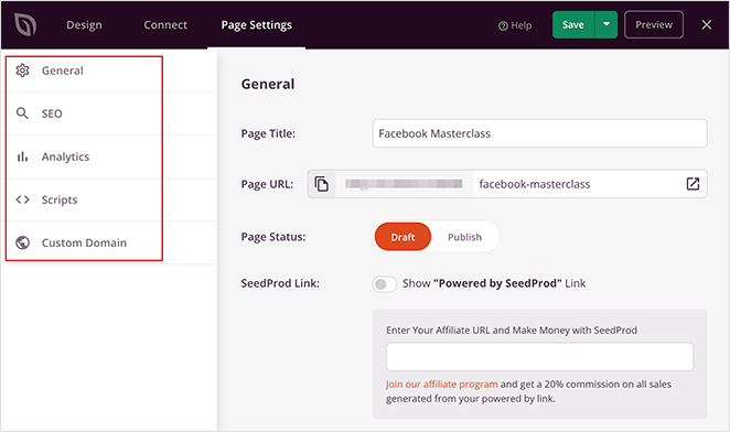 landingpagesettings SeedProd landing page settings