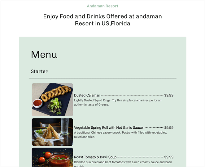 özelWordPresspricelistexample SeedProd Custom WordPress price list example