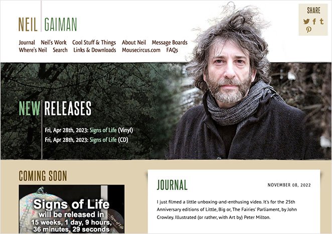 尼尔盖曼作者网站 SeedProd Neil Gaiman author website example How to create an author website