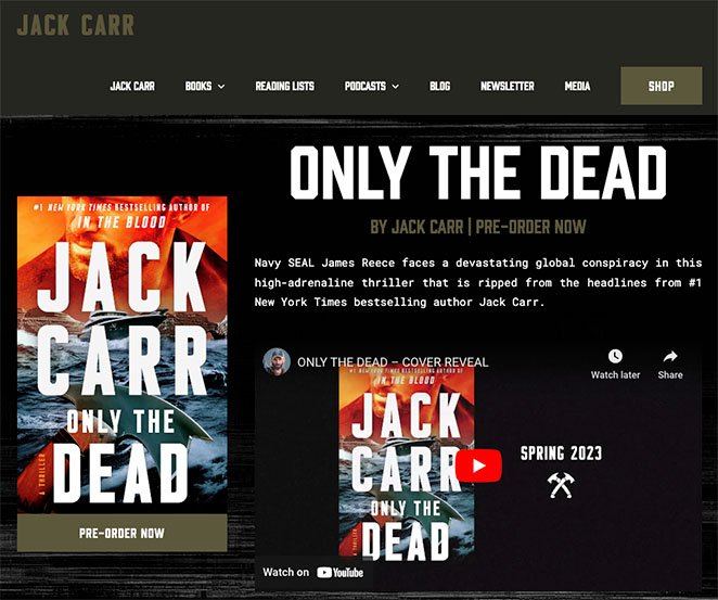 jackcarra作者网站示例SeedProd Jack Carr author website example