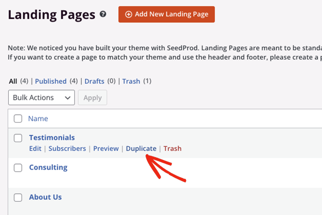 duplica pagina di destinazione SeedProd how to duplicate a page in WordPress