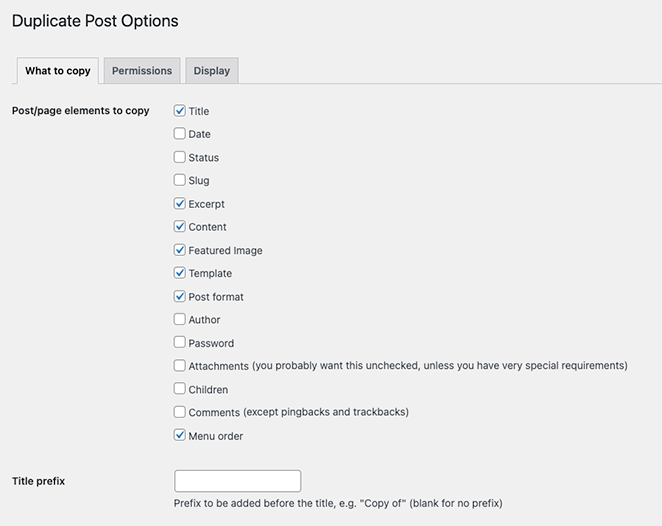 Duplicate post plugin options