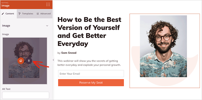 zastąp obraz strony docelowej SeedProd Replace the landing page template image