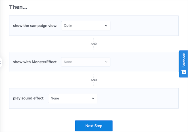 Kampagnenansichtsoptionenoptinmonster SeedProd Campaign action settings OptinMonster