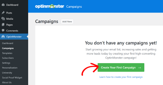 Erstellen Sie eine neue Kampagne SeedProd Create first OptinMonster campaign