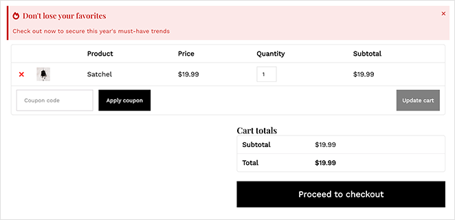 WarnungAlertcheckout SeedProd checkout warning alert message