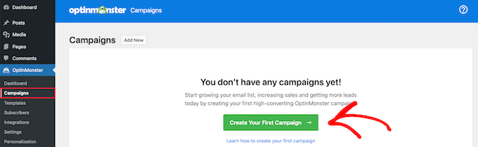 新しい OptinMonster キャンペーンを作成する Create first OptinMonster campaign