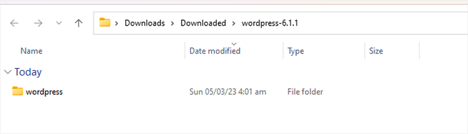 抽出されたWordPressフォルダー WordPress folder extracted