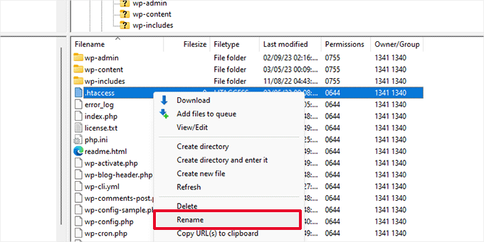 .htaccess ファイルの名前を変更 Rename .htaccess file