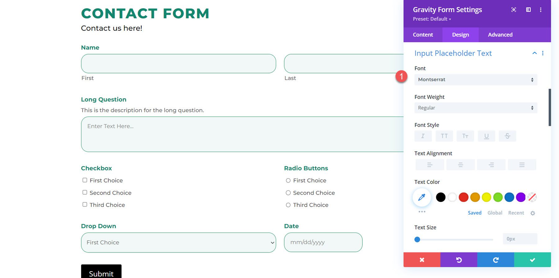 ปลั๊กอิน Divi ไฮไลต์ Divi Gravity Forms Input Placeholder