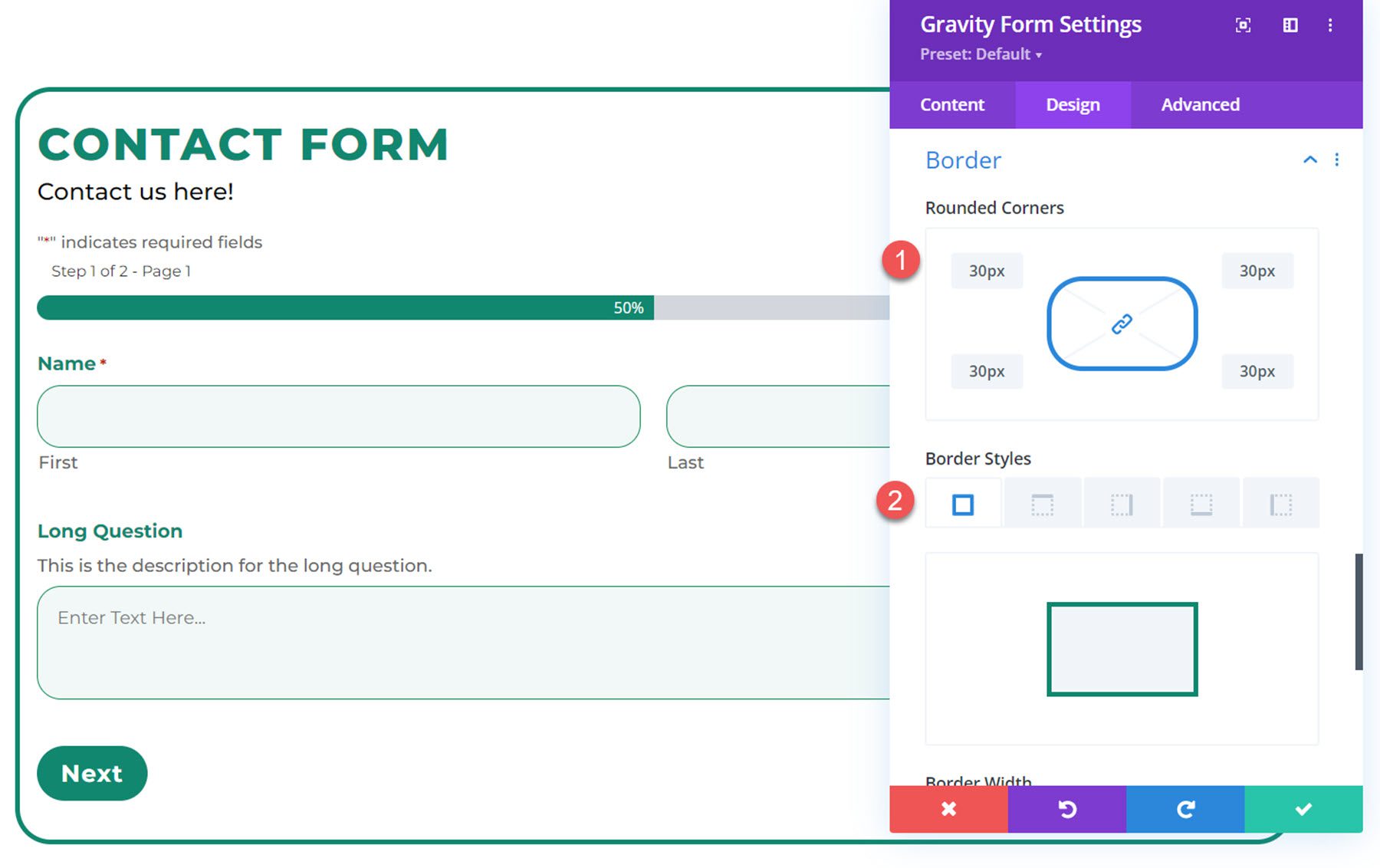 ปลั๊กอิน Divi ไฮไลต์ Divi Gravity Forms Border