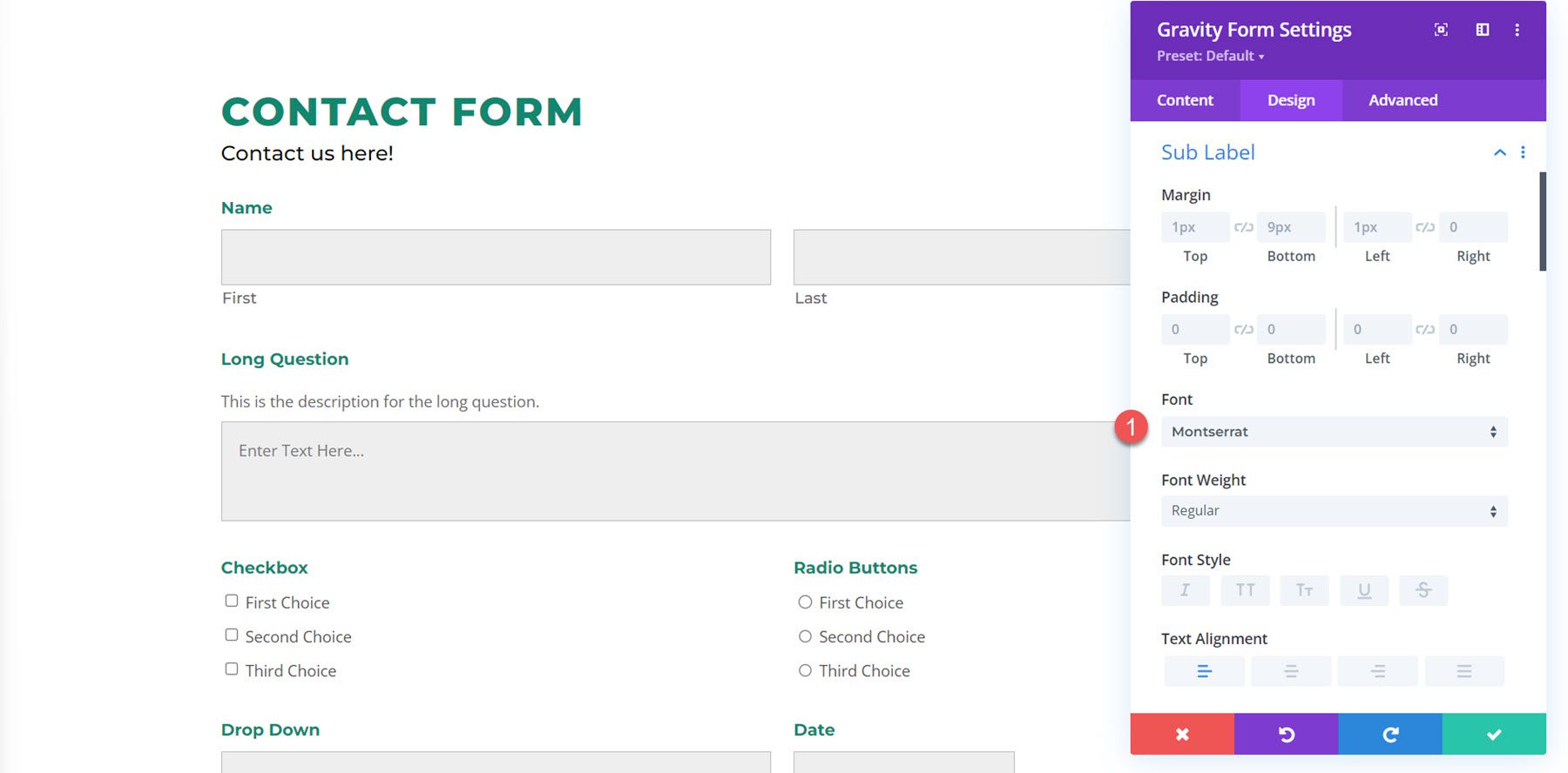 ปลั๊กอิน Divi ไฮไลต์ป้ายกำกับย่อยของ Divi Gravity Forms