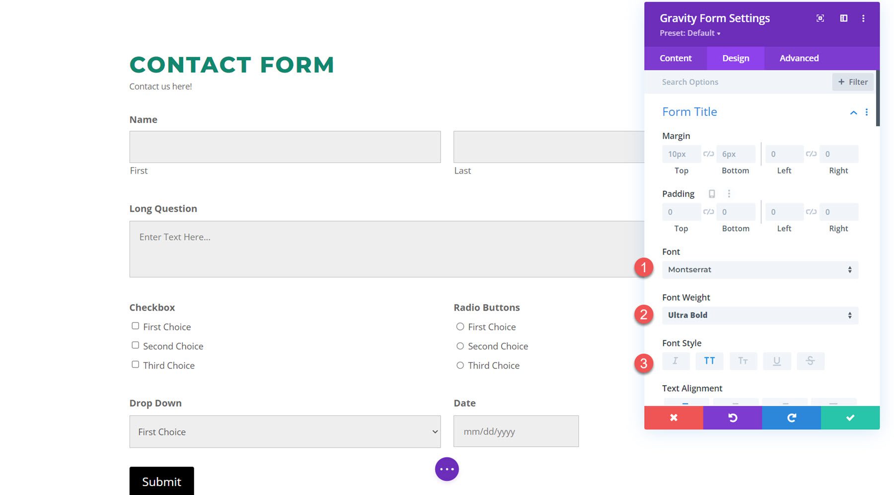 ปลั๊กอิน Divi ไฮไลต์ Divi Gravity Forms ชื่อแบบฟอร์ม