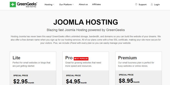 Hosting GreenGeeks-Joomla