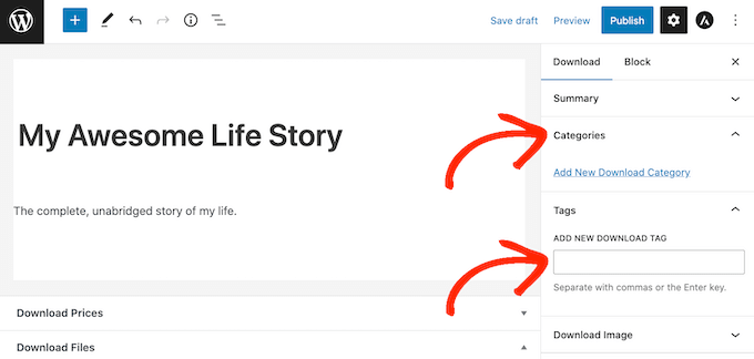ダウンロード可能な電子書籍にカテゴリとタグを追加する Adding categories and tags to a downloadable ebook