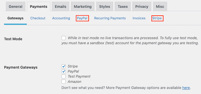 Stripe を含む支払いゲートウェイの構成 Configuring payment gateways including Stripe