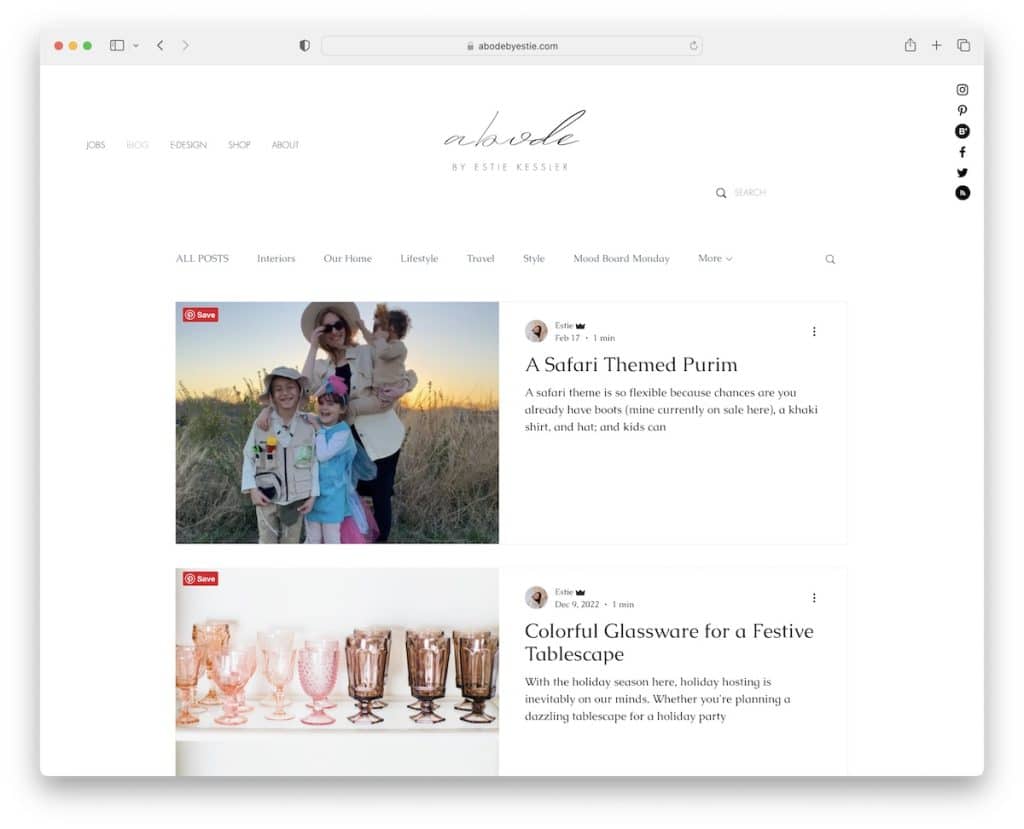 esempio di blog Wix di estie kessler