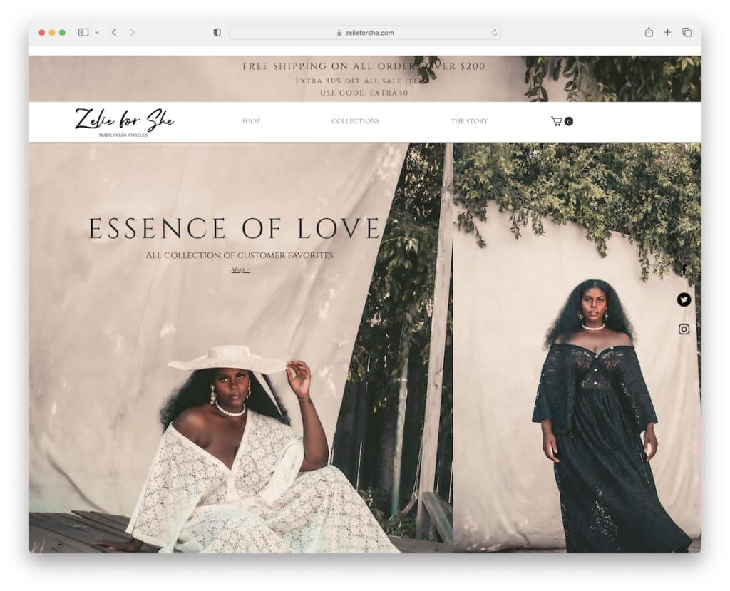 zelie لأنها wix store مثال