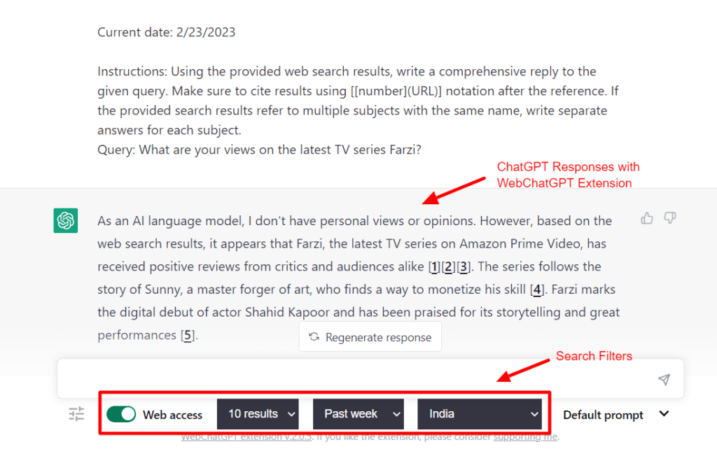 Risposta ChatGPT con WebChatGPT