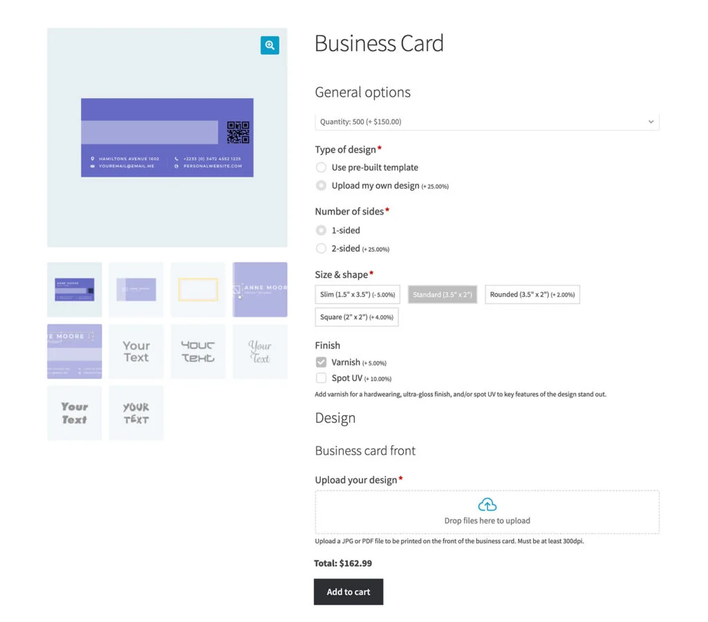 WooCommerce オンデマンド印刷 名刺印刷 画像アップロード