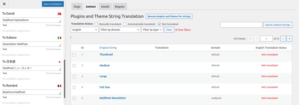 ภาพหน้าจอของโปรแกรมแก้ไขสตริง TranslatePress