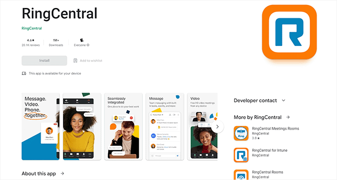 แอพมือถือ RingCentral RingCentral mobile app