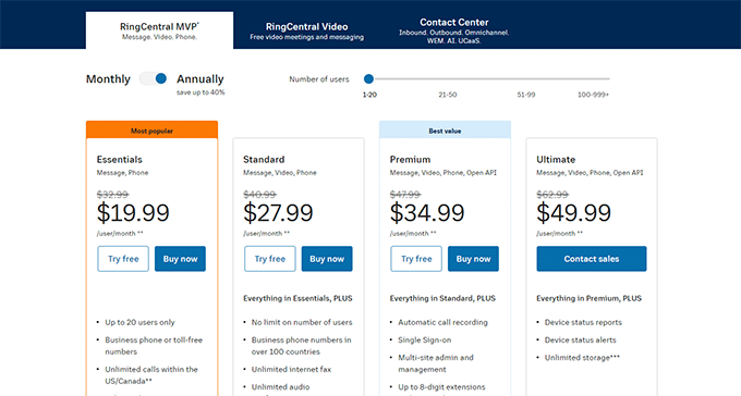 ราคา RingCentral RingCentral pricing