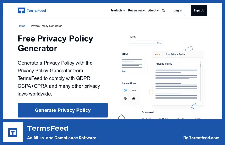 TermsFeed - ซอฟต์แวร์การปฏิบัติตามข้อกำหนดแบบครบวงจร