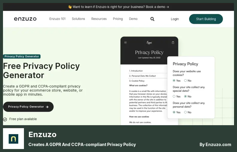 Enzuzo - สร้างนโยบายความเป็นส่วนตัวที่สอดคล้องกับ GDPR และ CCPA