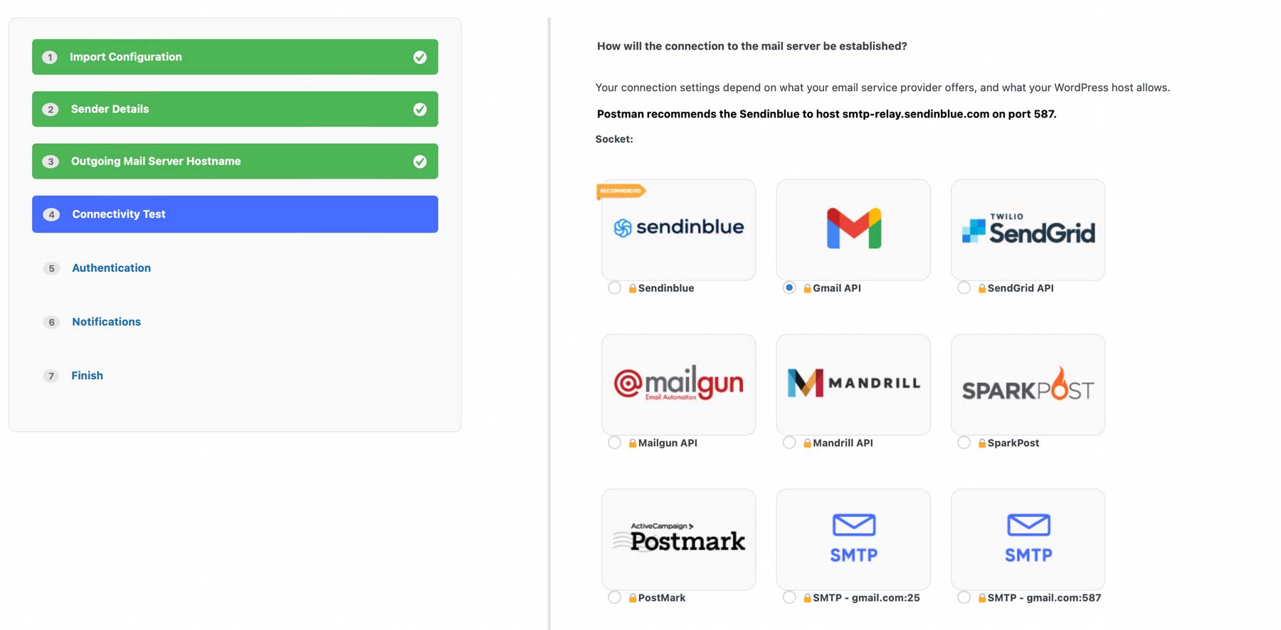 Invia provider suggeriti SMTP
